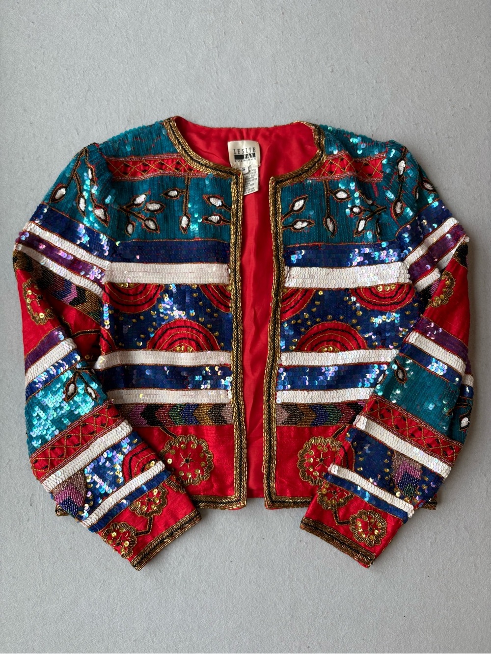 True Vintage 80’s Leslie Fay Multicolor Embellished Sequin Cropped Jacket Sz S